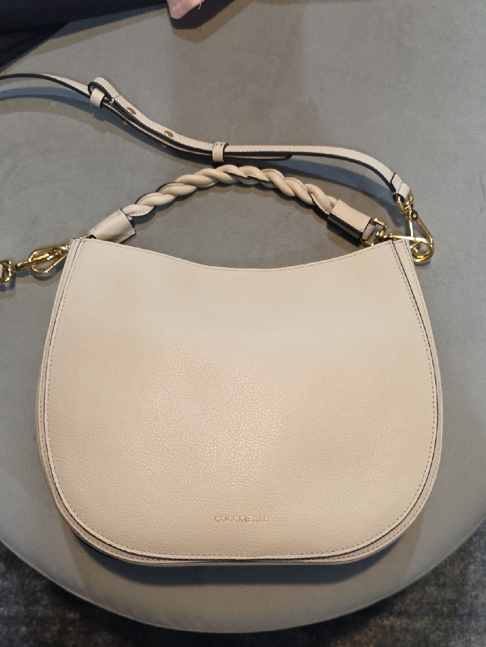 Coccinelle Cream Leather Crossbody Bag with Gold Logo